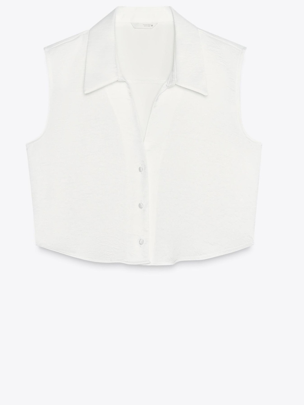 Zara White Sleeveless Button-Down Crop Shirt